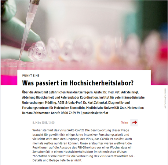 A screenshot of the report on the radio interview from the Austrian Public Broadcaster's homepage (in German)