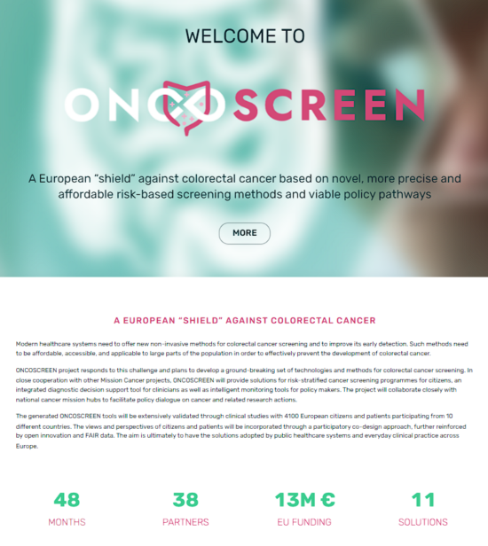 The picture shows a screenshot of the Oncoscreen Website. It states 